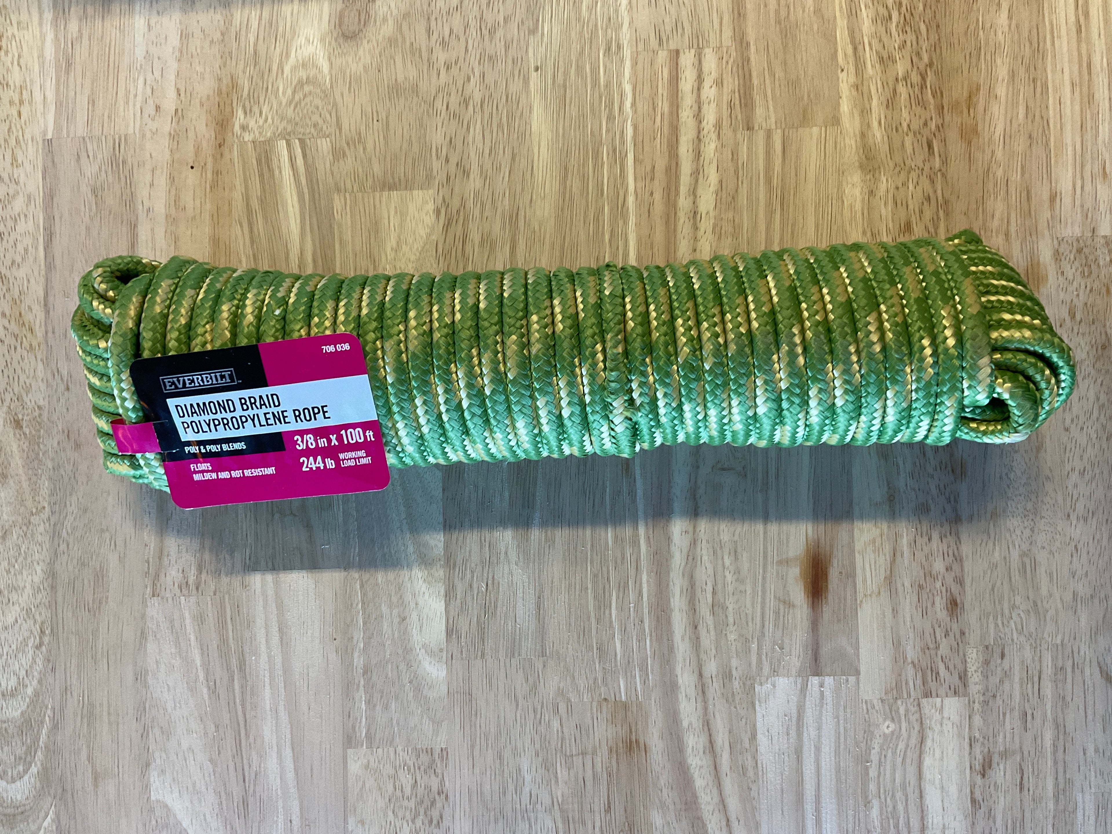 Diamond Braid Polypropylene rope 3/8in X 100ft